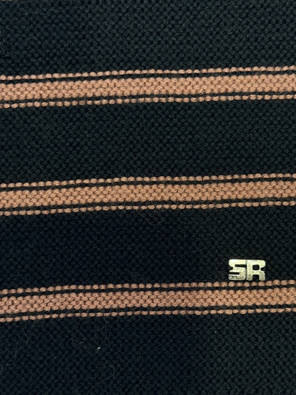 Sonia Rykiel Striped Knit Scarf with Rosette Accent - Black & Light Pink - Picture 2 of 3